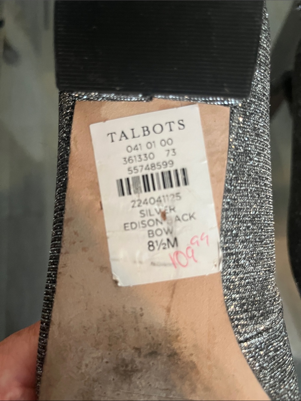 Talbots Metallic Gray Pointed-Toe Bow Ballet Flats